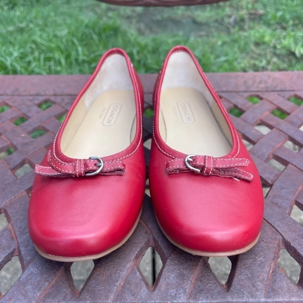 Coach Cherry Red Nappa Leather Ballet Flats Slip On Shoes - Picture 4 of 9
